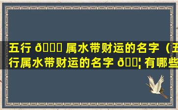 五行 🍁 属水带财运的名字（五行属水带财运的名字 🐦 有哪些）